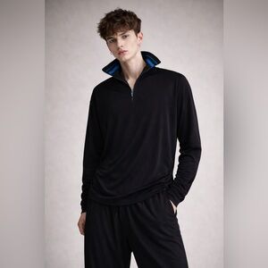 Opening Ceremony Mens Top XS Black Blue 1/4 Zip Slinky Knit Pullover Athleisure